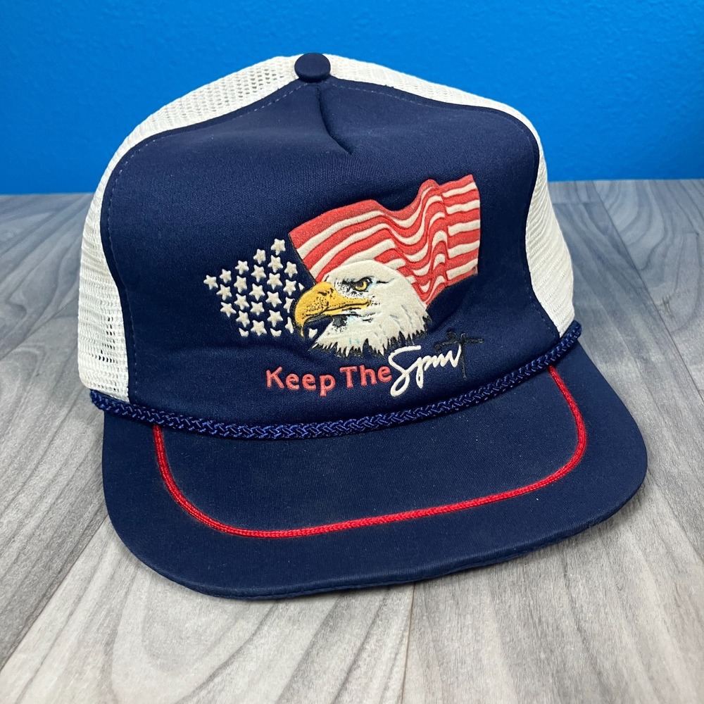 Leisure Time Keep the Spirit Bald Eagle Trucker Hat Men's Navy White Snapback - Picture 1 of 6